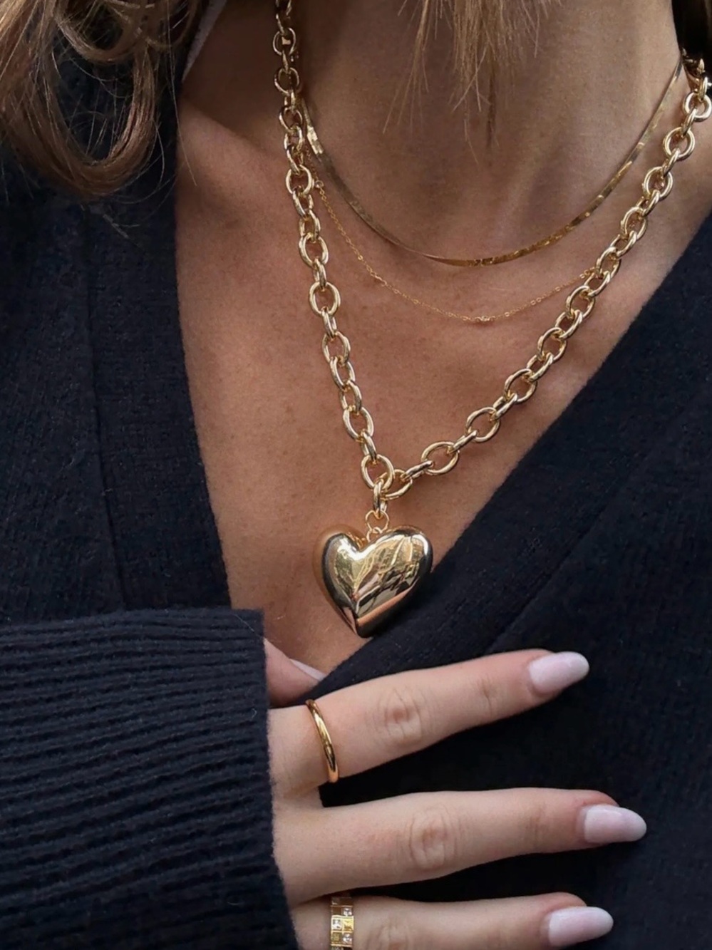 BaubleBar Shiny Gold Heart Charm Chain Necklace